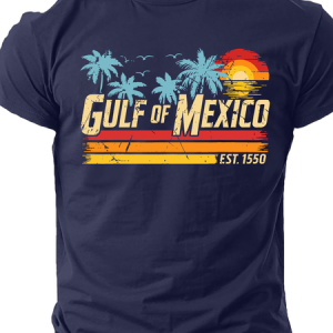 Gulf Of Mexico Forever Retro Vintage Beach Cotton T-Shirt, T-shirts, Lilicloth.com