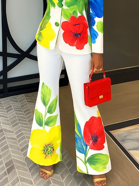 Elegant Floral Printing Flare Pants, Pants, color:As Picture|size:XXL, Stylewe