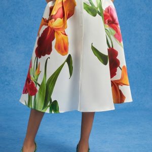 Elegant Satin Floral Print A-Line Skirt, Skirts, color:As Picture|size:XXL, Stylewe