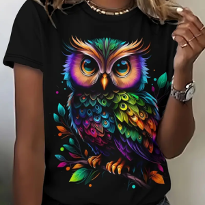 Women Animal Short Sleeve Tee T-shirt Crew Neck Printing Casual Summer Graphic Tee Top, JustFashionNow T-Shirts, color:Black|size:XXL