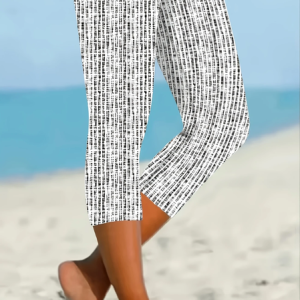 Casual Striped Capris Elastic Waist Printing Pant, Leggings, color:White|size:XXL, catalog Noracora shop