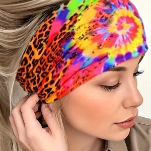 Tie Dye Leopard Print Workout Yoga Wrap Hair Scrafs Strechy Wide Knotted Headbands, women Hair, ChicMe catalog