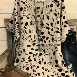 Women Leopard Short Sleeve Tee T-shirt Crew Neck Printing Casual Summer Graphic Tee Top, JustFashionNow T-Shirts, color:Khaki|size:4XL
