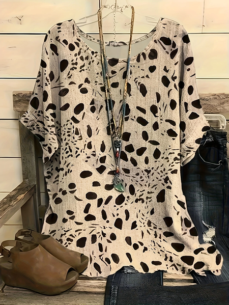 Women Leopard Short Sleeve Tee T-shirt Crew Neck Printing Casual Summer Graphic Tee Top, JustFashionNow T-Shirts, color:Khaki|size:4XL,