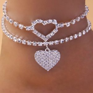 2PCS/Set Rhinestone Heart Chain Beach Anklet, women Anklet, ChicMe catalog