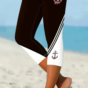 Women Anchor Capris Elastic Waist Pants Casual Summer Trousers, JustFashionNow Leggings, color:Black|size:XXL,