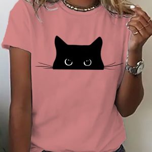 Women Animal Short Sleeve Tee T-shirt Crew Neck Casual Summer Top, JustFashionNow T-Shirts, color:Orange Pink|size:3XL,