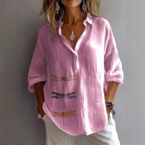 Shirt Collar Long Sleeve Plain Regular Micro-Elasticity Regular Fit Shirt For Women, Shirts, color:Pink|size:4XL, catalog Noracora shop