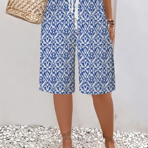 Women Floral Fifth Pants Pant Casual Summer Trousers, JustFashionNow Pants, color:Blue|size:XXL,
