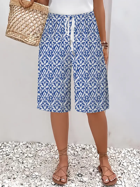 Women Floral Fifth Pants Pant Casual Summer Trousers, JustFashionNow Pants, color:Blue|size:XXL,