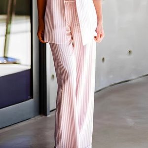 Urban Striped Wide Leg Pants, Pants, color:Pink|size:XXL, Stylewe