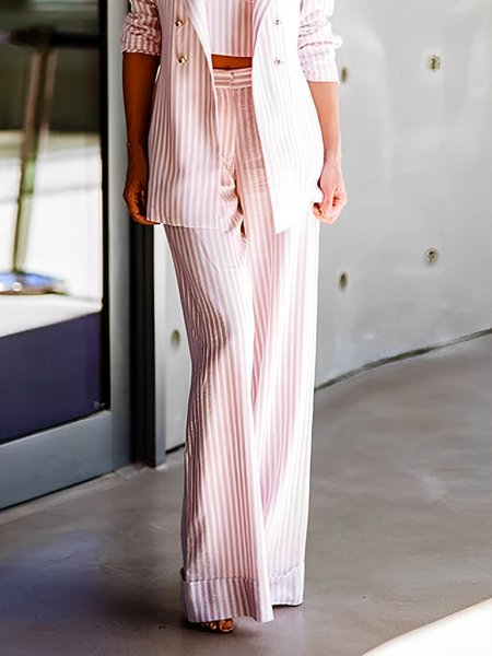 Urban Striped Wide Leg Pants, Pants, color:Pink|size:XXL, Stylewe