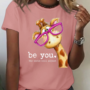 Women Deer Short Sleeve Tee T-shirt Crew Neck Casual Summer Top, JustFashionNow T-Shirts, color:Orange Pink|size:3XL,