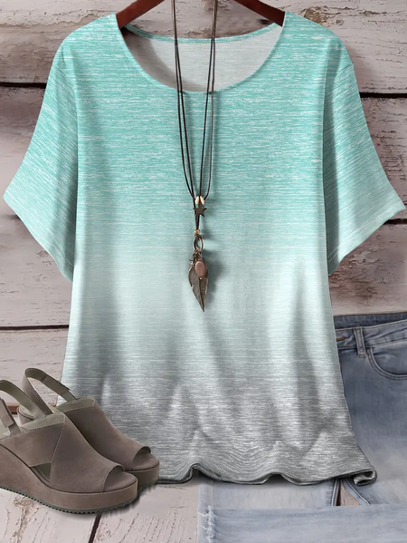 Women Ombre Short Sleeve Tee T-shirt Crew Neck Printing Casual Summer Graphic Tee Top, JustFashionNow T-Shirts, color:mint|size:4XL,