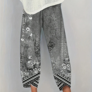 Women Floral Capris Pant Casual Summer Trousers, JustFashionNow Pants, color:Gray|size:5XL,