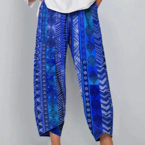 Women Geometric Capris Pants Casual Summer Trousers, JustFashionNow Pants, color:Blue|size:5XL,