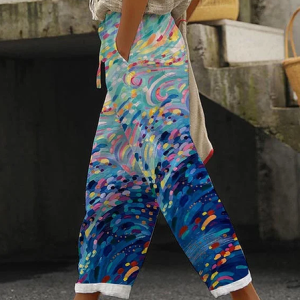 Women Abstract Long Pant Casual Spring/Fall Trousers, JustFashionNow Pants, color:Blue|size:5XL,