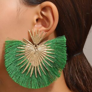 Vacation Plain Tassel Dangle, Earrings, color:Green, Stylewe