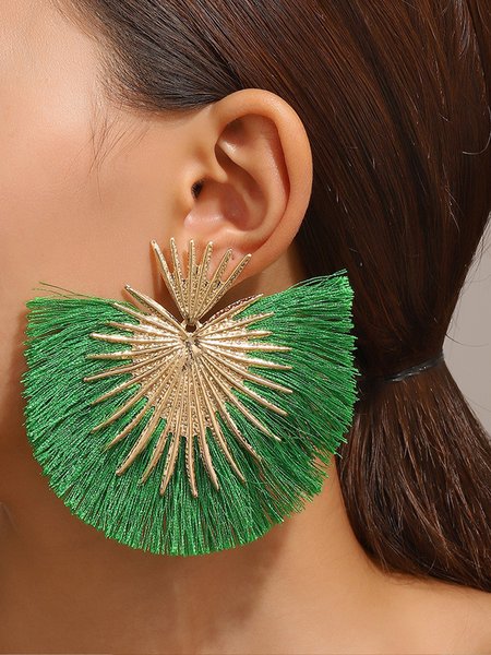 Vacation Plain Tassel Dangle, Earrings, color:Green, Stylewe