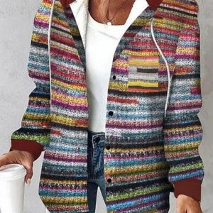 Women's Striped Regular Loose Jacket, Outerwear, color:Multicolor|size:3XL, catalog Noracora shop
