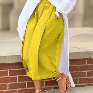 Casual Cotton Wide-Leg Cropped Pants, Pants, color:Yellow|size:XS, Stylewe