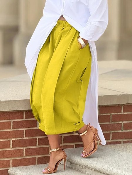 Casual Cotton Wide-Leg Cropped Pants, Pants, color:Yellow|size:XS, Stylewe