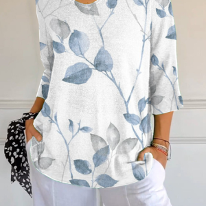 Women Floral Three Quarter Sleeve Tee T-shirt V Neck Printing Casual Spring/Fall Graphic Tee Top, JustFashionNow T-Shirts, color:White|size:5XL,