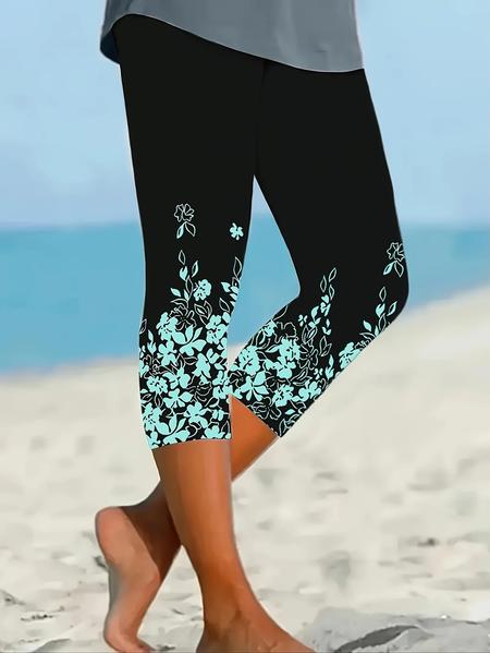 Women's Trousers Elastic Waist Legging Daily Going Out Casual Printing Floral Summer Pants, JustFashionNow Leggings, color:Green|size:XXL,