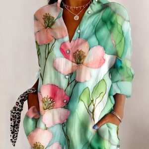 Shirt Collar Long Sleeve Geometric Regular Micro-Elasticity Regular Fit Shirt For Women, Shirts, color:Lightgreen|size:4XL, catalog Noracora shop