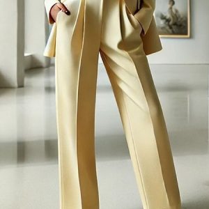 Urban Plain Straight Fashion Pants, Pants, color:Light Yellow|size:XXL, Stylewe