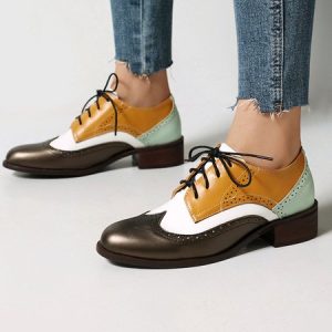 Urban All Season Contrast Stitching Pu Deep Mouth Single Shoe, Flats, color:White-Yellow|size:44, Stylewe