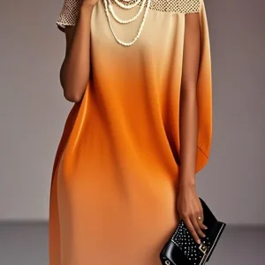 Casual Ombre Printing  Midi Dress, Midi Dresses, color:Orange Red|size:XXL, Stylewe