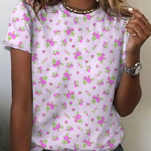 Women's Art Floral Print Cotton T-Shirt, T-shirts, Lilicloth.com
