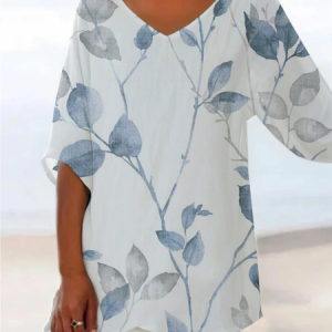 Women Floral Short Sleeve Shirt Summer Printing V Neck Daily Casual Top, JustFashionNow Blouses, color:White|size:3XL,
