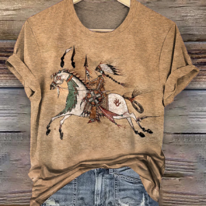 Vintage Animal Crew Neck Short Sleeve T-shirt, T-shirts, color:Light Brown|size:4XL, catalog Noracora shop