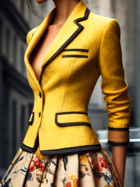 Urban Split Joint Contrast Stitching Lapel Collar Blazer, Blazers, color:Yellow|size:XXL, Stylewe