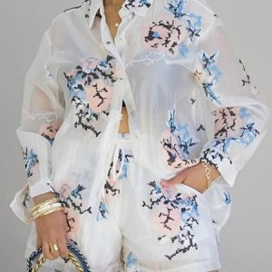 Urban Floral Printing Shirt Collar  Shirt, Blouses and Shirts, color:White|size:XXL, Stylewe