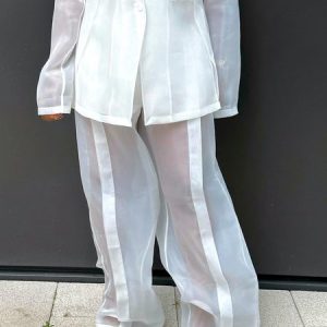 Plain Loose Urban Long Wide leg Pants, Pants, color:White|size:XXL, Stylewe