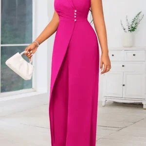 Urban Imitation Pearls Plain Tank Jumpsuit, Jumpsuits, color:Pink|size:XXL, Stylewe