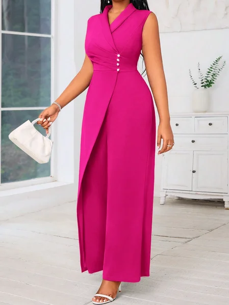 Urban Imitation Pearls Plain Tank Jumpsuit, Jumpsuits, color:Pink|size:XXL, Stylewe
