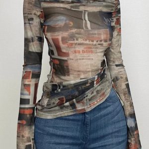 Casual Letter Pattern Printing Off The Shoulder T-shirt, Tees, color:As Picture|size:XXL, Stylewe