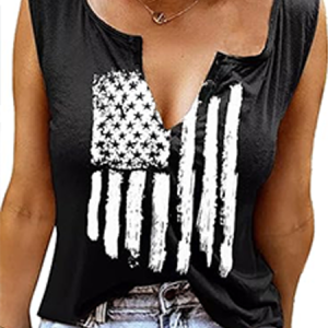 Casual Notched America Flag Tank Top, Tanks & Camis, color:Black|size:4XL, catalog Noracora shop