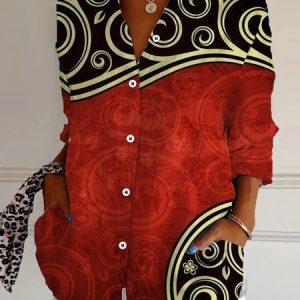 Shirt Collar Long Sleeve Floral Regular Loose Shirt For Women, Shirts, color:Red|size:5XL, catalog Noracora shop