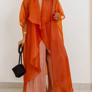 Urban Raglan Sleeve Plain Shawl Collar Kimono, Kimonos, color:Orange|size:XXL, Stylewe