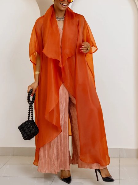 Urban Raglan Sleeve Plain Shawl Collar Kimono, Kimonos, color:Orange|size:XXL, Stylewe