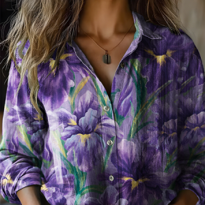 Women's Art Floral Print Casual Shirt, Blouses, Lilicloth.com