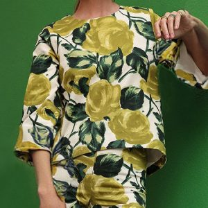 Elegant Floral Printing Crew Neck Loosen Blouse, Blouses and Shirts, color:Green|size:XXL, Stylewe