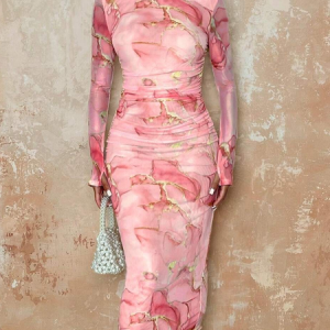 Urban Random Print Printing Midi Dress, Midi Dresses, color:Pink|size:XXL, Stylewe
