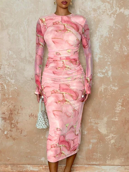 Urban Random Print Printing Midi Dress, Midi Dresses, color:Pink|size:XXL, Stylewe