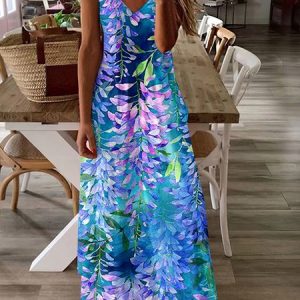 Women Floral Spaghetti Sleeveless Comfy Casual Maxi Dress, Maxi, color:Blue|size:4XL, catalog Noracora shop
